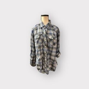 Women’s Torrid L Twill Blue Plaid Button Down Top 12 Large